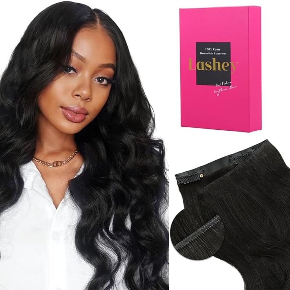 Lashey Genius Weft Seamless Clip In Hair Extensions 16" Natural Black NWT
